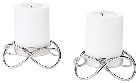 EDZARD 2er Set Kerzenhalter Bastia S (Durchmesser 10,5 cm, Höhe 3 cm) Edelstahl vernickelt, für Kerzen mit einem Durchmesser von 6 cm