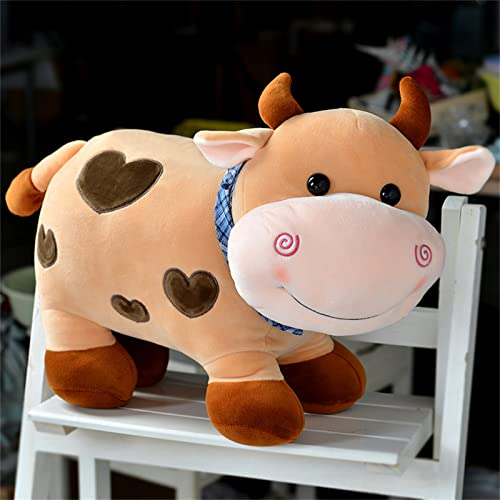 TROYSINC Plüschtier Kühe mit Schal, Weiche Kuscheltier ca. 28 cm groß, Süßer Cartoon Kissen, Kreative Geschenke für Erwachsene und Kinder (Braun)