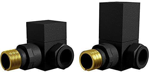 NRG Corner Manual Square Black Radiator Valves Standard 15mm Connection Central Heating Radiator or Towel Rail Valves