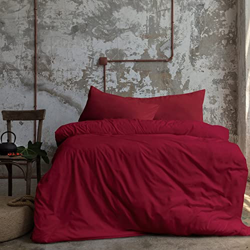 Komfortec Premium Bettwäsche 135x200 mit 1 Kissenbezug 40x80 cm Set aus Gebürstetes Mikrofaser - Rot