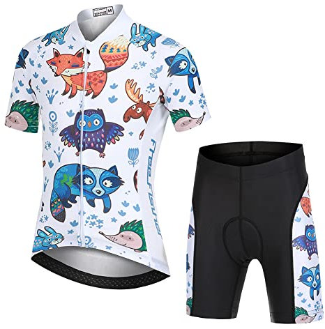 Amur Leopard Traje Maillot Ciclismo Niño Conjunto Ciclismo Camiseta Manga Corta y Shorts de Dibujos Animados Respirable de Secado Rápido, Animales Forestales, S/5-6 Años