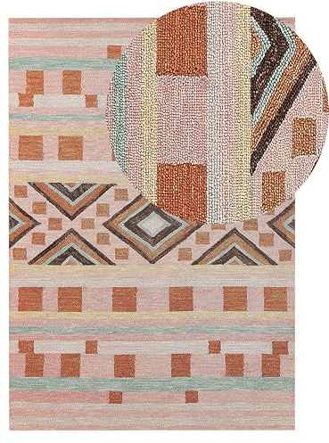 Beliani Teppich Wolle bunt/orange/rosa geometrisches Muster 140x200 cm Boho Modern Yomra