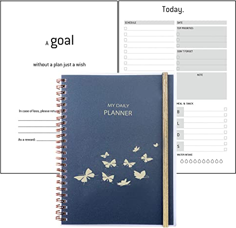 Undatiert Planer Ringbuch A5-1 tag 1 seite Tagesplaner mit To do listen, Zeitplan & Tasche, Extra Notizen Kontak Habit-Tracker Seitet, Gummiband, Ideen Schülerkalender 2023 2024 Schülerplaner