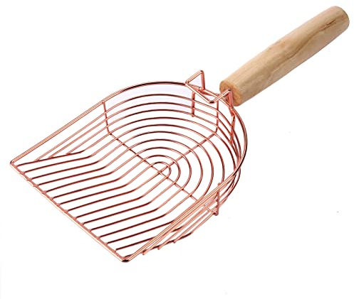 Oursouion Metal Cat Litter Scoop with Deep Shovel,Non-Stick Cat Litter Scooper with Wood Handle for Litter Box,Durable Cat Litter Sifter for Clumping Litter