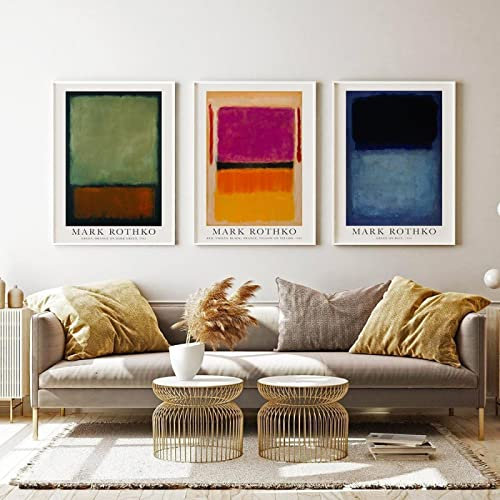 Dittelle Poster Mark Rothko Home Room Decor Leinwand Gemälde Wandbilder Vintage Museumsdruck Abstrakte Kunstausstellung Hellblau Gelb Rot19.6x 29.5(50x75cm) x3 Kein Rahmen