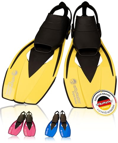 AQUAZON Flossen Experience, verstellbare Flossen, Schnorchelflossen, Taucherflossen, Schwimmflossen für Kinder und Erwachsene zum Schnorcheln, Schwimmen, Farbe:Yellow, Größe :30-35