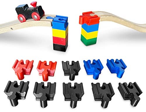 M3Druck® Brücken-Adapter kompatibel mit Brio Holzeisenbahn & Duplo-Bausteine Gleisverbinder (Rot, 10 Stück)