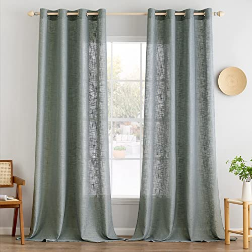 MIULEE Gardinen Vorhänge mit ösen Voile Vorhang kurz Modern Leinenoptik Halbtransparent Ösenvorhang für Wohnzimmer Kinderzimmer Raumteiler 2er Set Hellgrau 215x140 cm