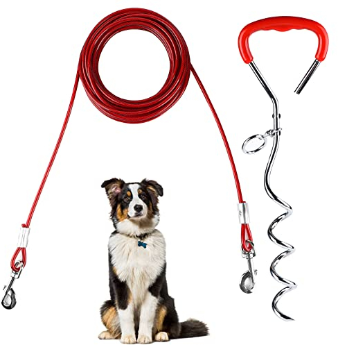 EFUTURETIME Anlegepflock für Hunde Groß mit Hundeleine 9m, Anlegespirale Hund Bodenanker Hering für Outdoor, Camping oder Hofleine, ideal für kleine bis große Hunde