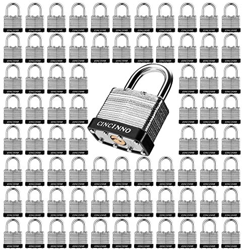 CINCINNO Lot de 72 Cadenas en Acier Laminé de 4,5 cm Avec Clé - Plusieurs Cadenas Avec Même Clé Pour Portails, Clôtures, Abris de Jardin, Garages