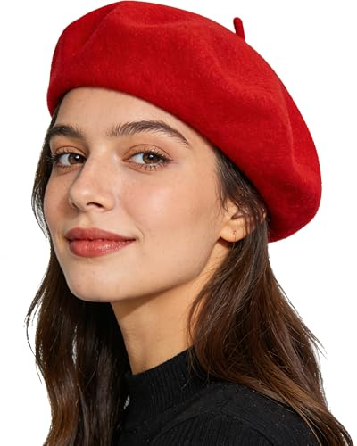 IZUS Women French Beret Hat Solid Artist Hat Wool Adult Beret Winter Warm Beanie Cap Fashion Ladies Men