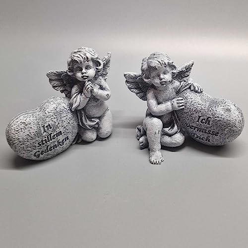 eberin · Kleiner Gedenkstein mit Engel · Engel Deko Figur · Grabschmuck · Engel mit Herz fürs Grab · Grabengel Friedhof (Spruch: Ich vermisse Dich)