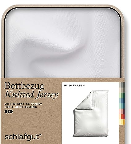 schlafgut Knitted Jersey Bettwäsche 135x200 cm Bio-Baumwolle, Full-White | Bettbezug, Deckenbezug, Weiß, Jersey, mit Elasthan, faltenfrei, bügelfrei, OEKO-TEX