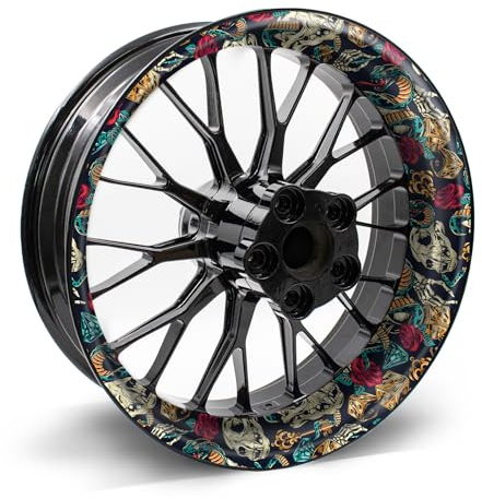 4-teiliges Felgenbettaufkleber Set für 17 Zoll Felgen Komplett Dekor Folie für Motorrad Felgenrandaufkleber selbstklebend wasserfest uv-beständig MR021 (09 Skull n Snakes)
