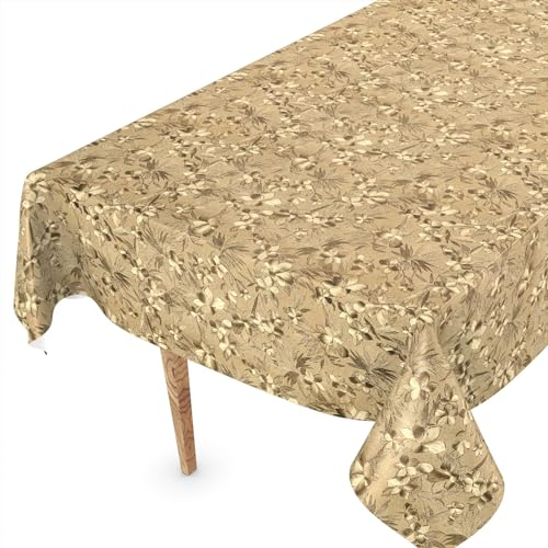 ANRO Wachstuch Tischdecke abwaschbar Wachstischdecke Plastik-Tischdecke Meterware edel glänzend eckig rund oval 240 x 140cm Schnittkante Blumen Gold