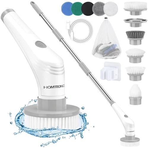Elektrische Reinigungsbürste, [Upgrade-Version][IPX8 Wasserdicht] Homtronics Elektrische Bürste mit 10 Austauschbaren Bohrbürstenköpfen, Electric Spin Scrubber für Haushalt, Bad, Fliesenboden und Auto