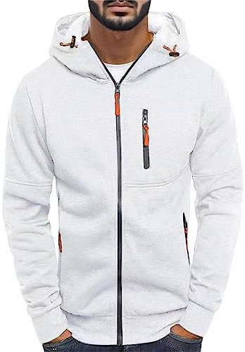 Felpa Uomo con Cappuccio e Zip Intera con Tasche Laterali Cotone Leggera Primaverile Estiva Maniche Lunghe. Felpa Uomo con Zip