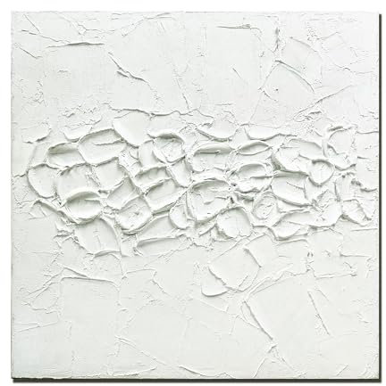 3Hdeko - 3D-weiße strukturierte abstrakte Leinwand, Wandkunst, handgemalt, Gips, minimalistische Wandkunst, weißer Farbstrich, Ölgemälde, neutrale Wanddekoration für Wohnzimmer, Schlafzimmer,