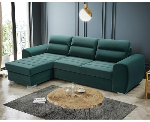 Meble Doktór Ecksofa Hugo 90x290x167 cm mit Schlaffunktion - Wohnlandschaft mit Bettkasten - Couch Sofa - Schlafsofa - Couchgarnitur - Bewegliche Kissen – Linke Seite