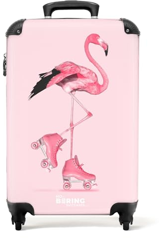 NoBoringSuitcases.com Valise Enfant Fille Cabine Rose, Bagages à Roulettes, 55x35x25cm (Flamant)