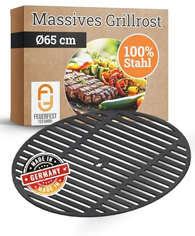 Feuerfest 123 Grillrost rund I Ø 65cm I Hochwertiges Grillgitter aus Stahl I Massive Grillplatte mit 8mm Stärke I Gitterrost für Gas-, Kohle- & Kugelgrill I Feuerschale-Grillrost aus Handarbeit