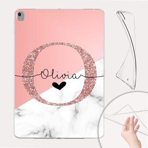 Personalised Marble Name Initials Gel Clear Tablet Case Compatible with iPad 10.2-7th Gen (2018) - 10.2 Inch fits on A2197 A2198 A2200 Design 1