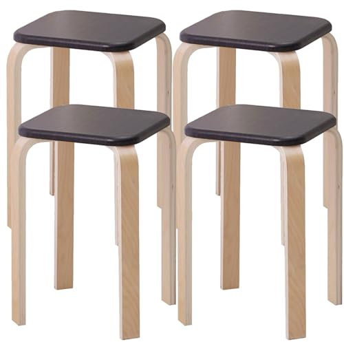 PRMTYUP Stapelbare Holzhocker Stühle Ohne Rückenlehne Tragbare Sitzgelegenheiten Für Klassenzimmer, Büro, Esszimmer, Wohnzimmer, Küche, Bartheke,Schwarz,Set of 4