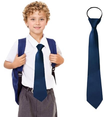 GNEGNI LIFE Kinder Vorgebunden Krawatte, Satin Einstellbar 15zoll Krawatte mit Reißverschluss für 7-15 Jahre Jungen Mädchen Hochzeits Schuluniform Geburtstag Abschlussfeier (Marineblau)