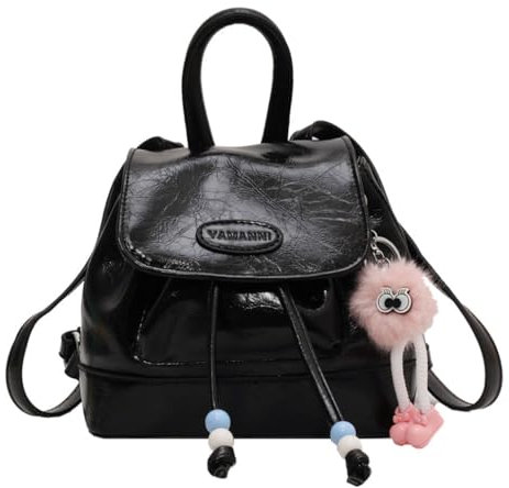 FUXIU Stilvoller Schulranzen-Rucksack für Damen, lässig, perfekt für Arbeit und Reisen, Schwarz