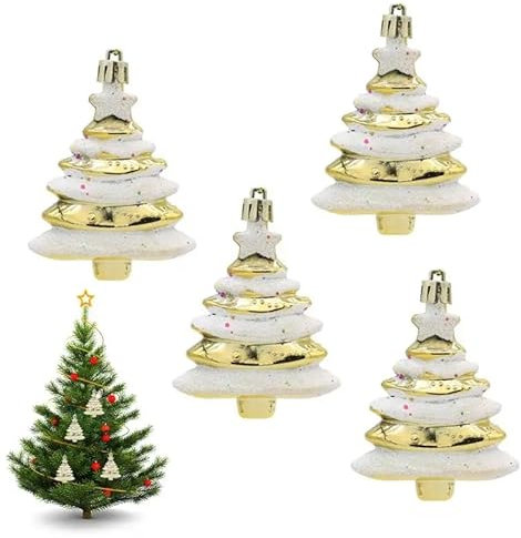 iwiio Glitter Gold & White Christmas Tree Hanging Decorations - 4pcs Gold Baubles for DIY Xmas Home Decor