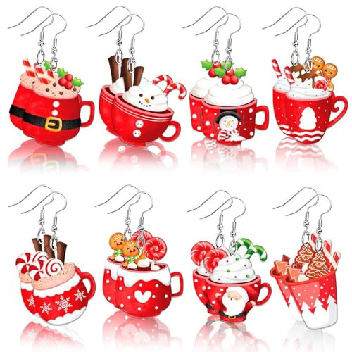 Weihnachtsohrringe Set - 8 Paar Tropfen Baumeln Ohrringe für Frauen und Mädchen - Xmas Schmuck (B)