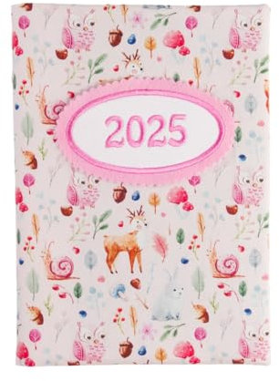 bettina bruder - Kalender Buchkalender 2025 Waldtiere Reh Eule Schnecke Tiere Pünktchen Punkte rosa bunt - Timer Terminplaner Chefplaner DIN A5