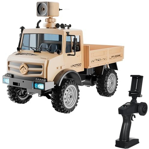 HUIOP Coche Todoterreno teledirigido 1/16 2,4 GHz con cámara 720P 20 km/h, Coche de Escalada a Escala Real de Alta Velocidad, tracción Trasera, Control Remoto/teléfono, Control Remoto de Modo Dual,