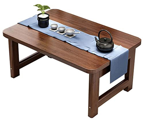 Tragbarer Klapptisch für Balkon, kleiner Teetisch für Bett oder faules Essen, Mini-Kaffeetisch für kleine Wohnungen, niedriger Kindertisch zum Lernen und Spielen, Braun, 80 x 48 x 30 cm
