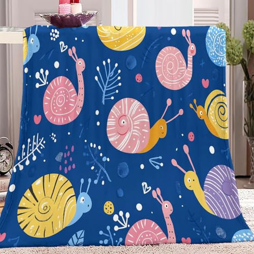Kuscheldecken Cartoon Schnecke Druck Warme behagliche weiche Flanelldecke Rosa Blau, für Schlafzimmer Sofa-Bett Wohnzimmer und Reisen 220 x 240 cm