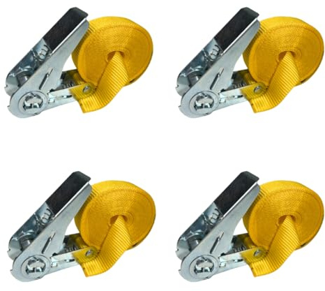 LOADCARE Spanngurt 4 m – 4er Set – Ratschengurt 25 mm, einteilig – Zurrgurt mit Ratsche 800 daN LC nach DIN EN 12195‑2 – Befestigungs‑ & Schnellspanngurt für Transport, Camping & Wassersport