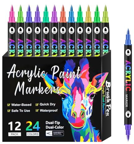 Ronoza 12 Stück Acrylstifte Set 24 Farben, Ostereier zum Bemalen, Acrylstifte für Steine Wasserfest, Acrylstifte für Rock Painting, Glas, Papier, Holz, Ei,Leinwand, Keramik, Stoff, DIY Crafts
