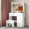 LNZHAO Dressing Table with Mirror and Stool: Efficient Storage, Beauty Studio Level Lighting Vanity Table with 4 Drawers, 3 Color Light & Adjustable Brightness - Elegant Makeup Desk for Bedroom