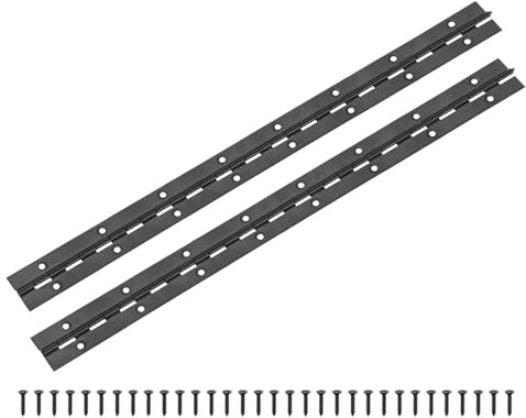 M METERXITY 2-Pack Piano Hinges, 16 Inch / 400mm Stainless Steel Continuous Piano Hinge with Holes and Screws for Cabinets Door/Storage Box [1.2X 0.04/ 30x 1mm Open Width Thick, Black]