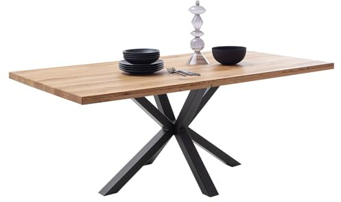 Lomadox Esszimmer Massivholz-Esstisch Tisch 200x100 cm in Wildeiche massiv geölt mit Spider-Gestell und gerader Kante, Echtholz