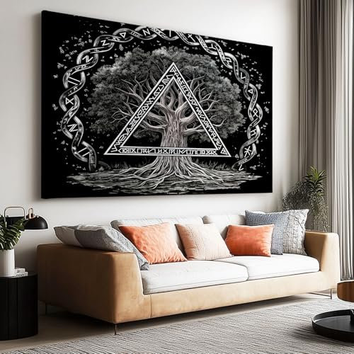 Peinture à l'huile Branches de Vigne Affiche Toile Art Mural Peinture, Tableau sur Toile Arbre de Vie Runique Viking pour Décoration de Salon Décoration d'intérieur 160 x 80 cm (L x l) Sans Cadre