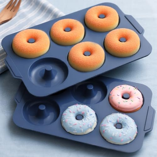 Vnray Nonstick Silicone Donut Pan: 3.5 Inch Doughnut Pan with Metal Frame - Silicone Donut Molds for Baking Gluten Free Glazed Vegan Protein Donuts Bagel - for Oven Kitchen - Home Bakers Housewife