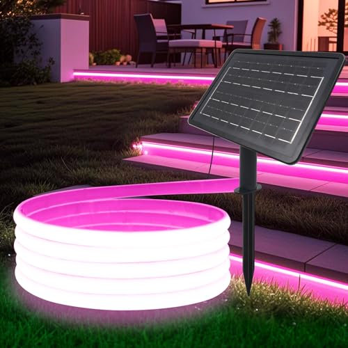 Wisada Strisce Led Solari 24V per Esterni, Alta Luminosità Con 320 Led/m, 8 Modalità, Impermeabile, Batteria 7200mah, Ideali per Giardino, Cortile e Balcon (Rosa, 9M)