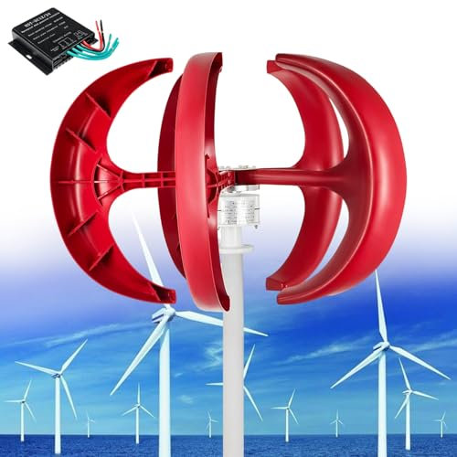 MESOVFCA Generatore Eolico Verticale da 12000 W, 12 V, 24 V, 48 V, 110 V, 220 V, 5 Pale, generatore a Magnete Permanente CA trifase, con Controller, per Sistema Solare Eolico Ibrido, Rosso 220 V