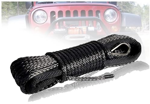 Corde de treuil synthétique 8 mm x 15 m, 13400 LB, Robuste, for remorquage de Secours, for VTT, UTV, Tout-Terrain avec Une Haute visibilité(Gray)