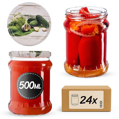 KADAX 24er Set Einmachgläser 500ml TO82 Einlegegurken, Sturzgläser Mason Jar mit Schraubdeckel, Luftdichte Twist-off Gläser, Meal Prep, Overnight Oats, Sauerteig