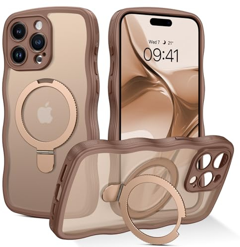 Telaso Magnetisch Ständer für iPhone 15 Pro Hülle, Translucent Matte Handyhülle für iPhone 15 Pro Case, Kompatibel mit MagSafe, Schutzhülle Cover Stoßfest und Sturzsichere, Wüstensand
