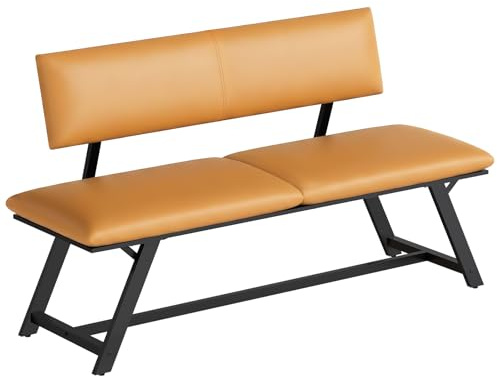 HOOBRO Banco con Respaldo, Asiento con Respaldo para Comedor Acolchado en PU, Banco de Comedor, Capacidad para 2-3 Personas, Apto para Comedor, Cocina, Salón, Pasillo, Marrón y Negro ECB18CD01