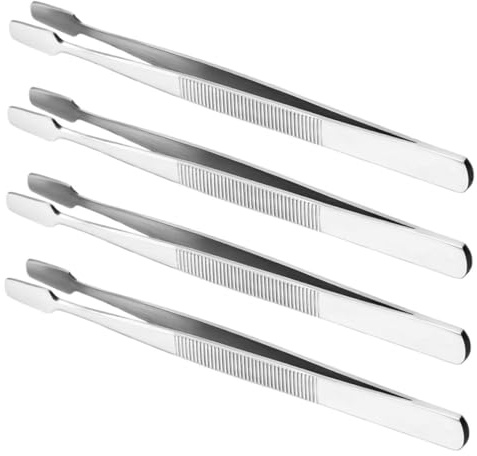CLISPEED 4 pezzi Pinzette in Acciaio Resistente con Punta Piatta per Filatelia e Precisione Strumenti per Collezionisti di Francobolli e Artigianato di Precisione