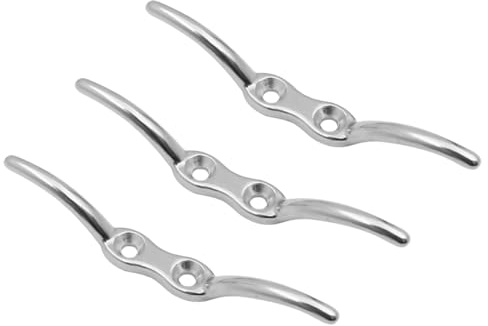 Gutol Lot de 3 taquets de fixation robustes pour cordelettes, 10 cm, argentés, pour cordes à linge, stores, rideaux, bateaux, mâts de drapeau, avec vis de fixation et usage multiple.